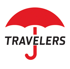 Travelers Insurance logo - black letters and a red umbrella